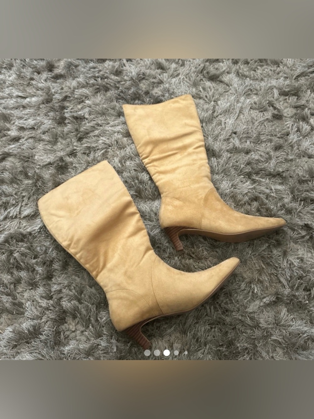 Women’s Pointed-Toe Mid-Calf Boots in Light Tan